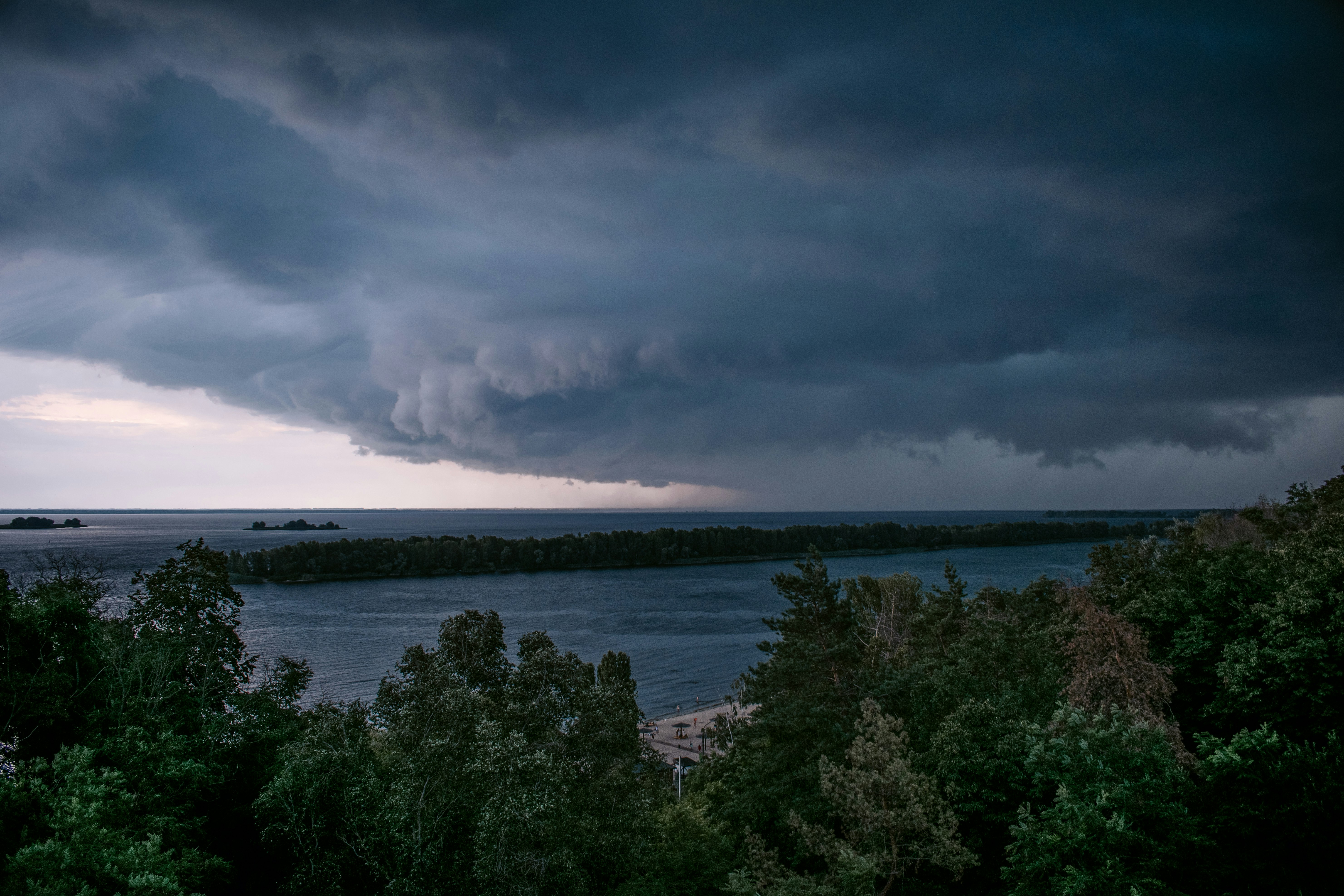 green trees near body of water under cloudy sky during daytime